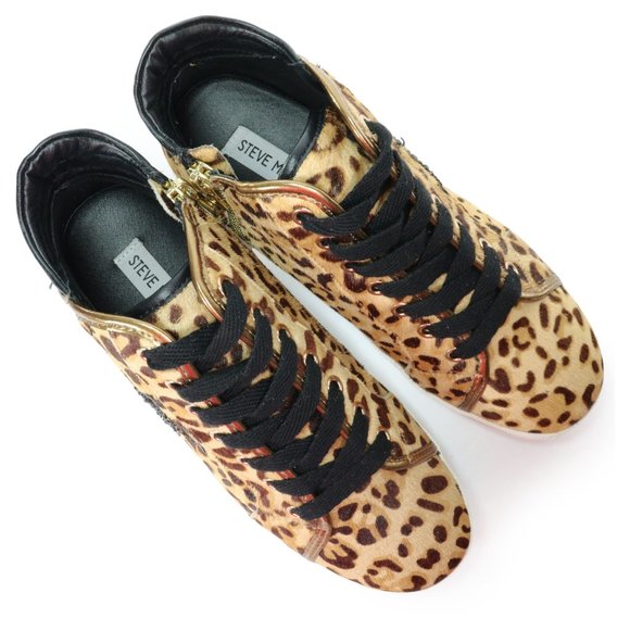 Steve Madden Women's Savior Fashion Sneaker Leopard Print Calf Hair Bling Star 7 - Picture 8 of 10